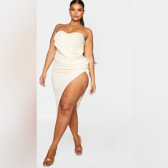 NWT Plus Nude Cup Detail Chiffon Drape Bodycon Dress - Picture 3 of 4